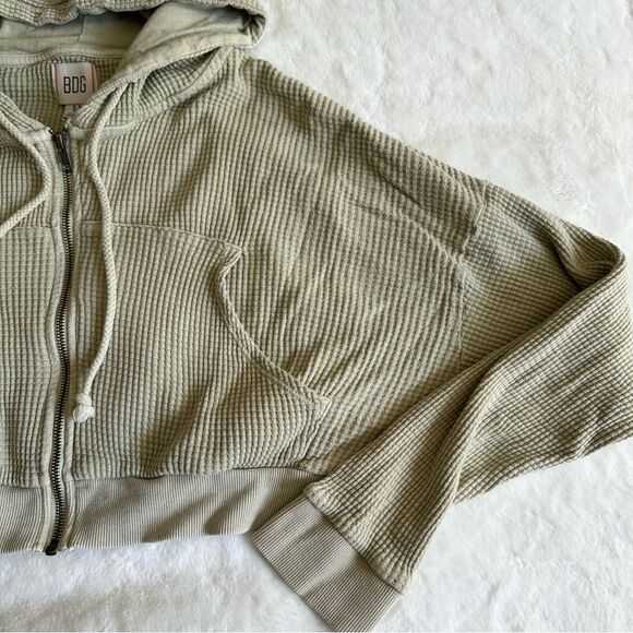 BDG Urban Outfitters Green Waffle Knit Zip Up Sweatshirt Size Small - Picture 6 of 10